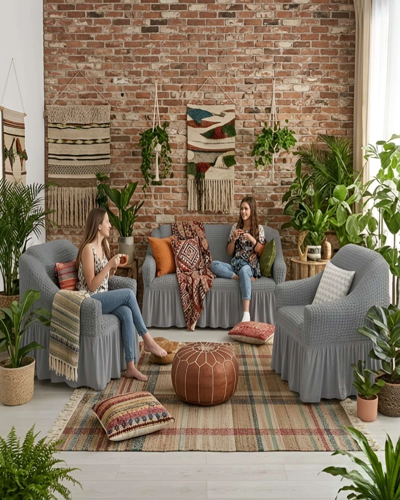 JUEGO FUNDAS SILLON ELASTICA 3+1+1 NIDO ABEJA CON FALDON - 2