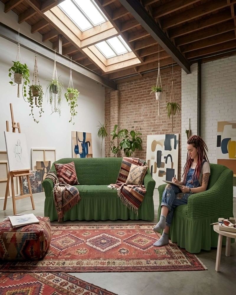 JUEGO FUNDAS SILLON ELASTICA 3+1+1 NIDO ABEJA CON FALDON - 2