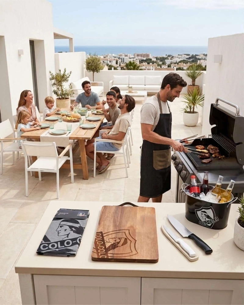 SET ASADOR PARRILLERO TABLA DE MADERA CUCHILLOS Y BALDE METALICO - 4