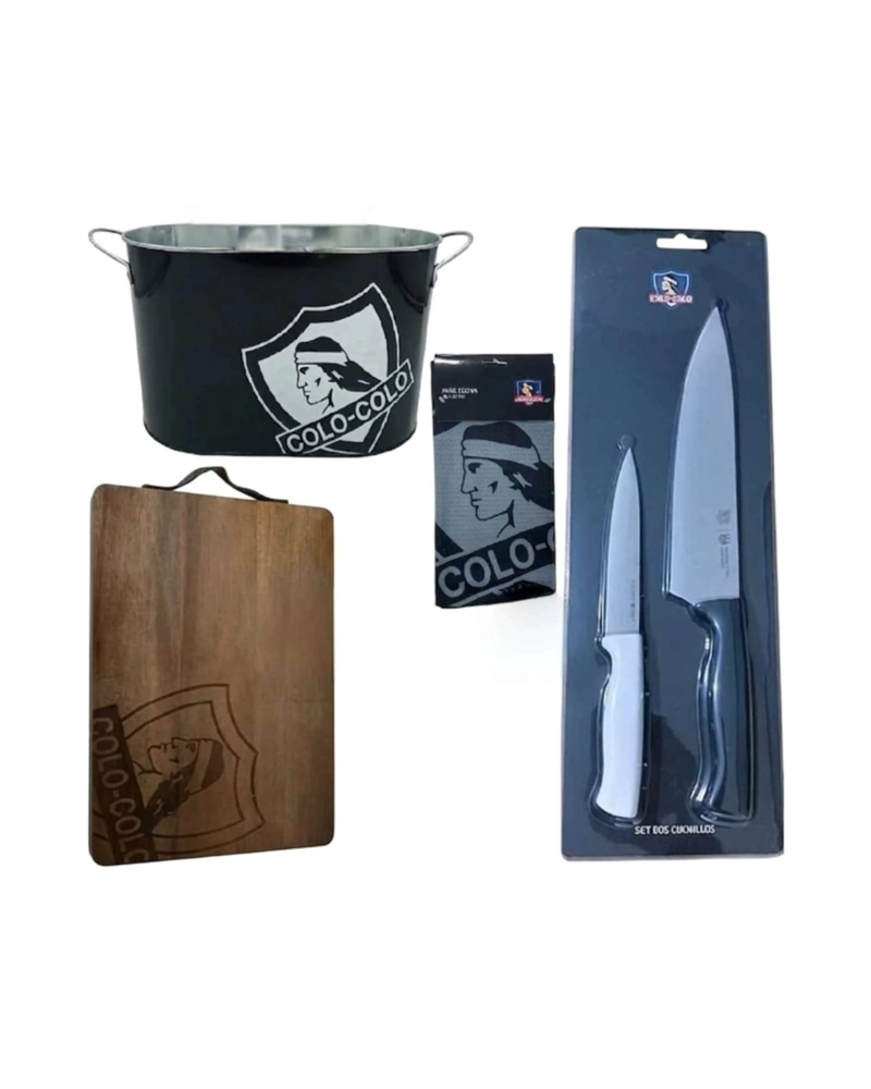 SET ASADOR PARRILLERO TABLA DE MADERA CUCHILLOS Y BALDE METALICO - 6