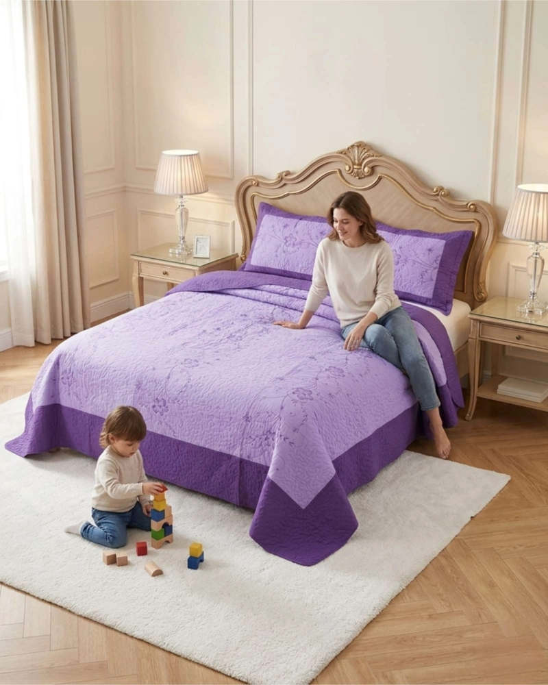 CUBRECAMA QUILT VERANO KING BORDADO FLORAL SET COLCHA DELGADO - 4