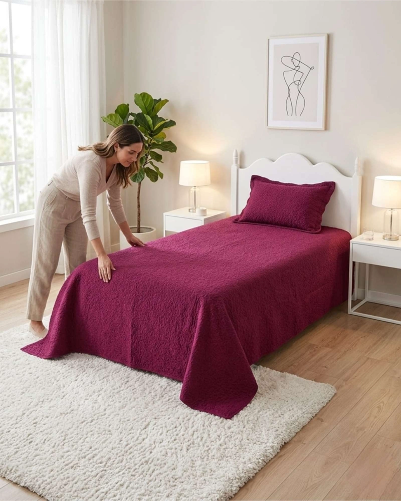 CUBRECAMA QUILT VERANO PLAZA Y MEDIA DELGADO TEXTURIZADO SET CON FUNDAS - 4