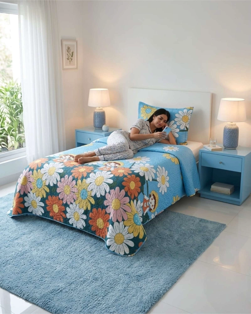 CUBRECAMA QUILT VERANO PLAZA Y MEDIA ESTAMPADO TEMATICA - 2