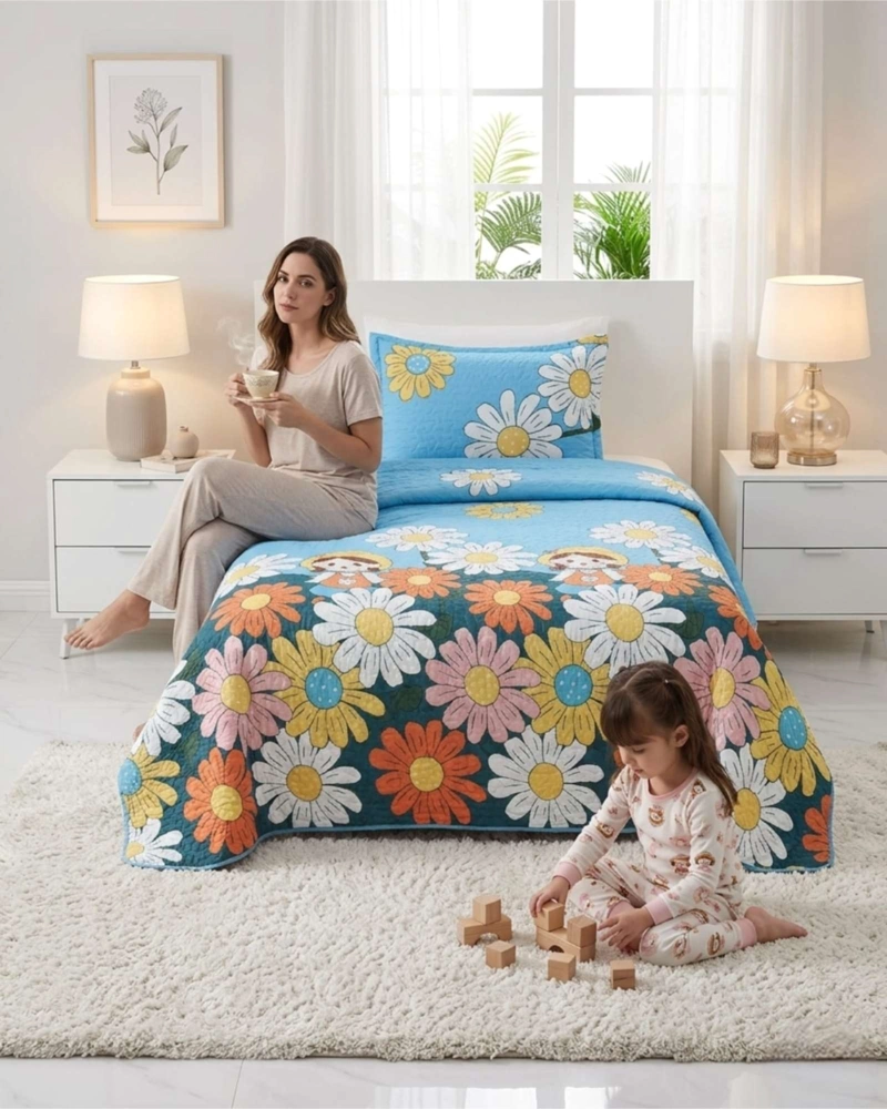 CUBRECAMA QUILT VERANO PLAZA Y MEDIA ESTAMPADO TEMATICA - 4