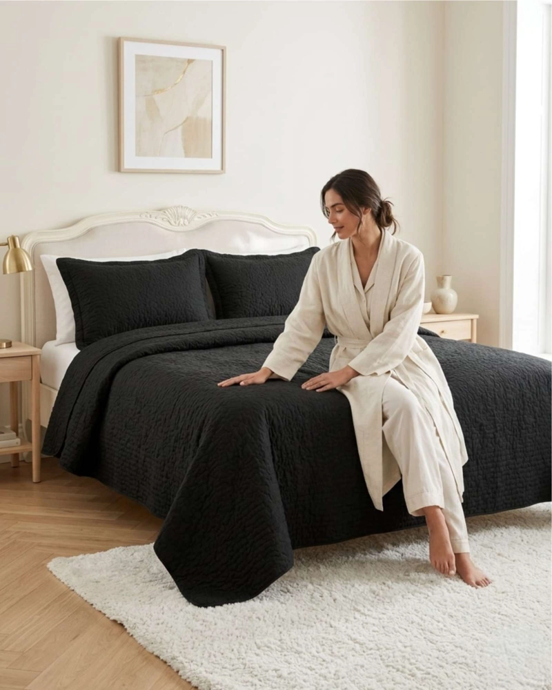 CUBRECAMA QUILT VERANO 2 PLAZAS DELGADO TEXTURIZADO SET CON FUNDAS - 2
