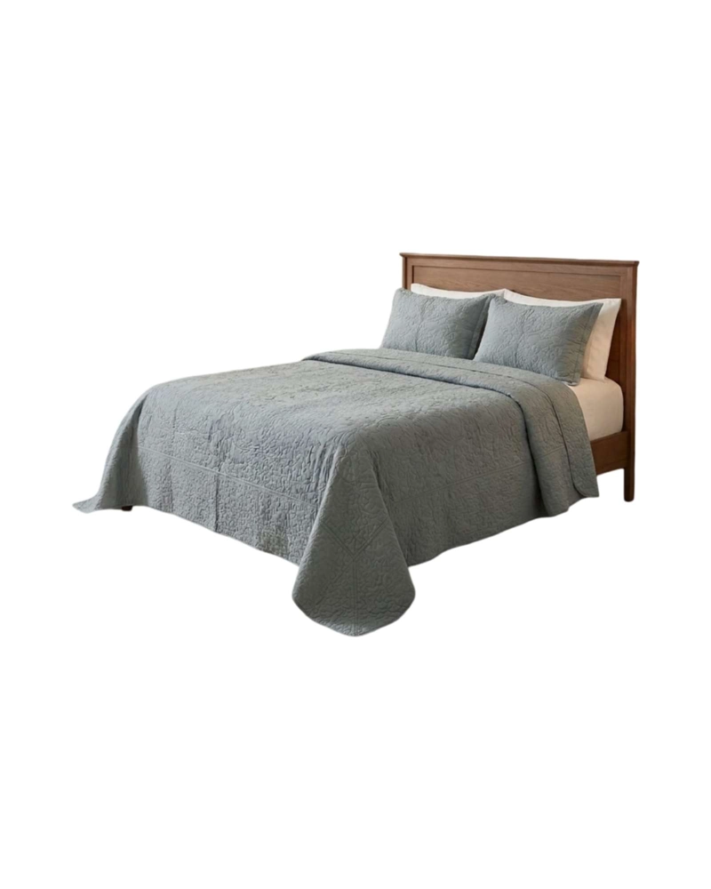 CUBRECAMA QUILT VERANO 2 PLAZAS BORDADO FLORAL SET COLCHA DELGADO - 5