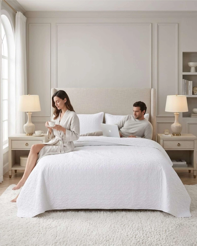 CUBRECAMA QUILT VERANO 2 PLAZAS DELGADO TEXTURIZADO SET CON FUNDAS - 1