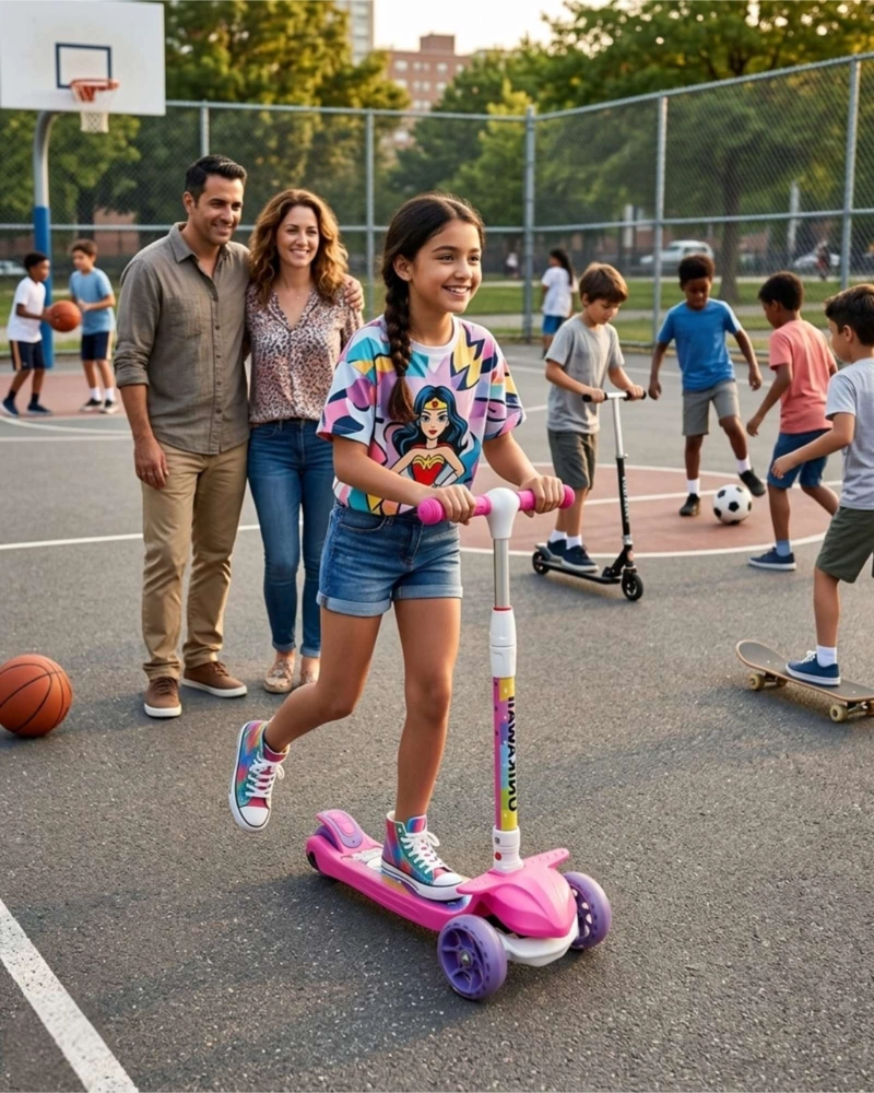 SCOOTER MONOPATIN INFANTIL 3 RUEDAS LUCES LED UNICORNIO ROSADO - 1