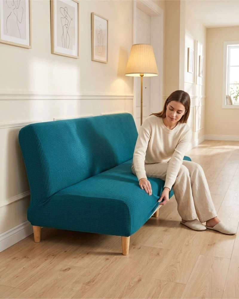 FUNDA DE FUTON AJUSTABLE DISEÑO CUADRILLE  TELA ELASTICA - 1