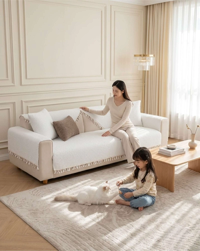 FUNDA PARA SOFA 3 CUERPOS CON FLECOS SET 5 PIEZAS - 1