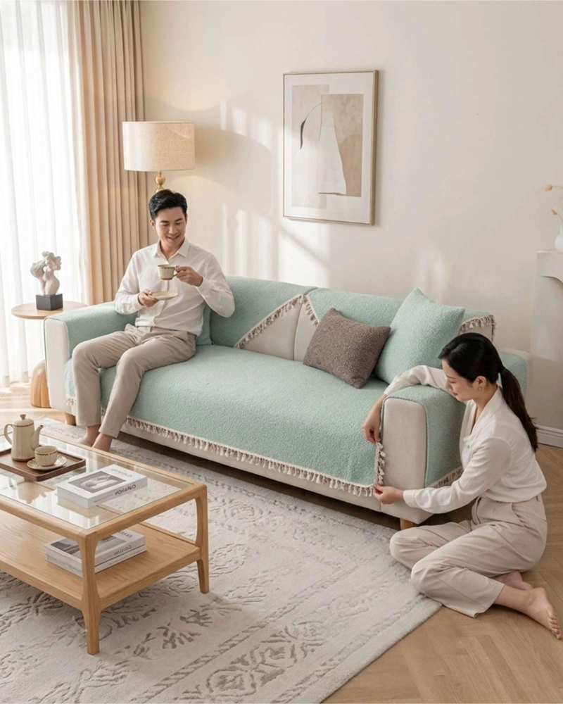 FUNDA PARA SOFA 3 CUERPOS CON FLECOS SET 5 PIEZAS - 3
