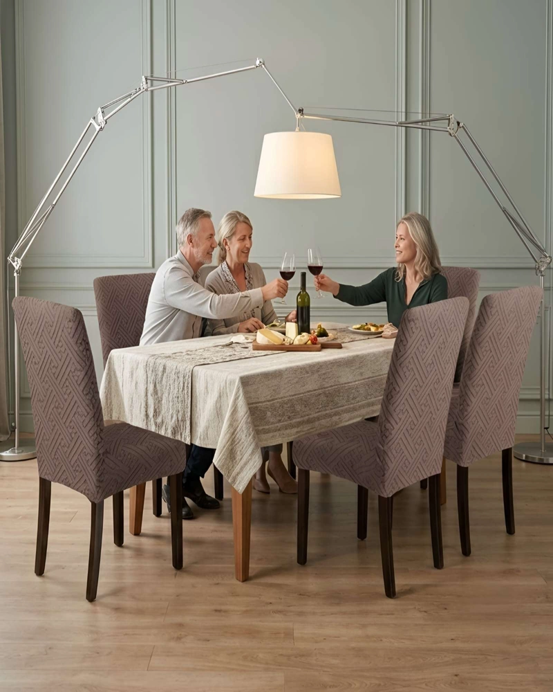 SET DE 6 FUNDAS PARA SILLAS DE COMEDOR AJUSTABLES DISEÑO MODERNO - 1