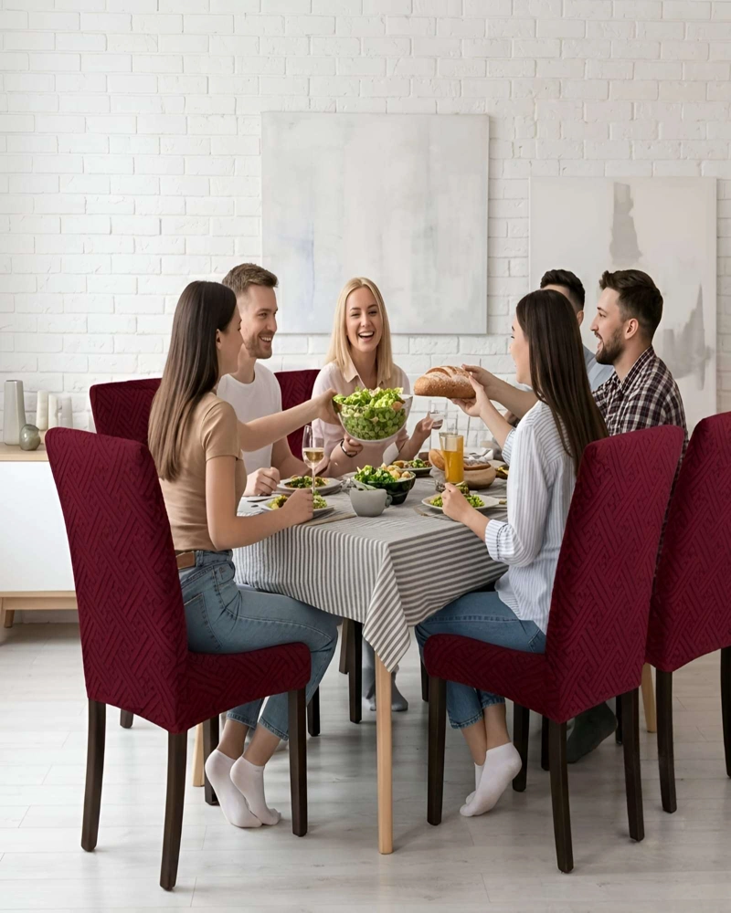 SET DE 6 FUNDAS PARA SILLAS DE COMEDOR AJUSTABLES DISEÑO MODERNO - 4
