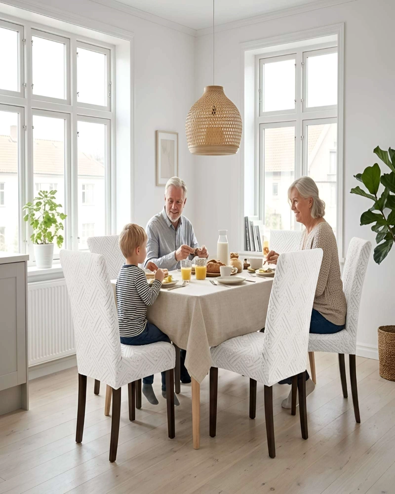SET DE 6 FUNDAS PARA SILLAS DE COMEDOR AJUSTABLES DISEÑO MODERNO - 3