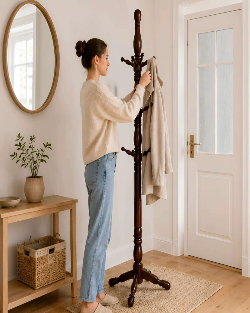 PERCHERO PARA ABRIGOS MADERA DE ROBLE TAILANDES 180 CM - 3