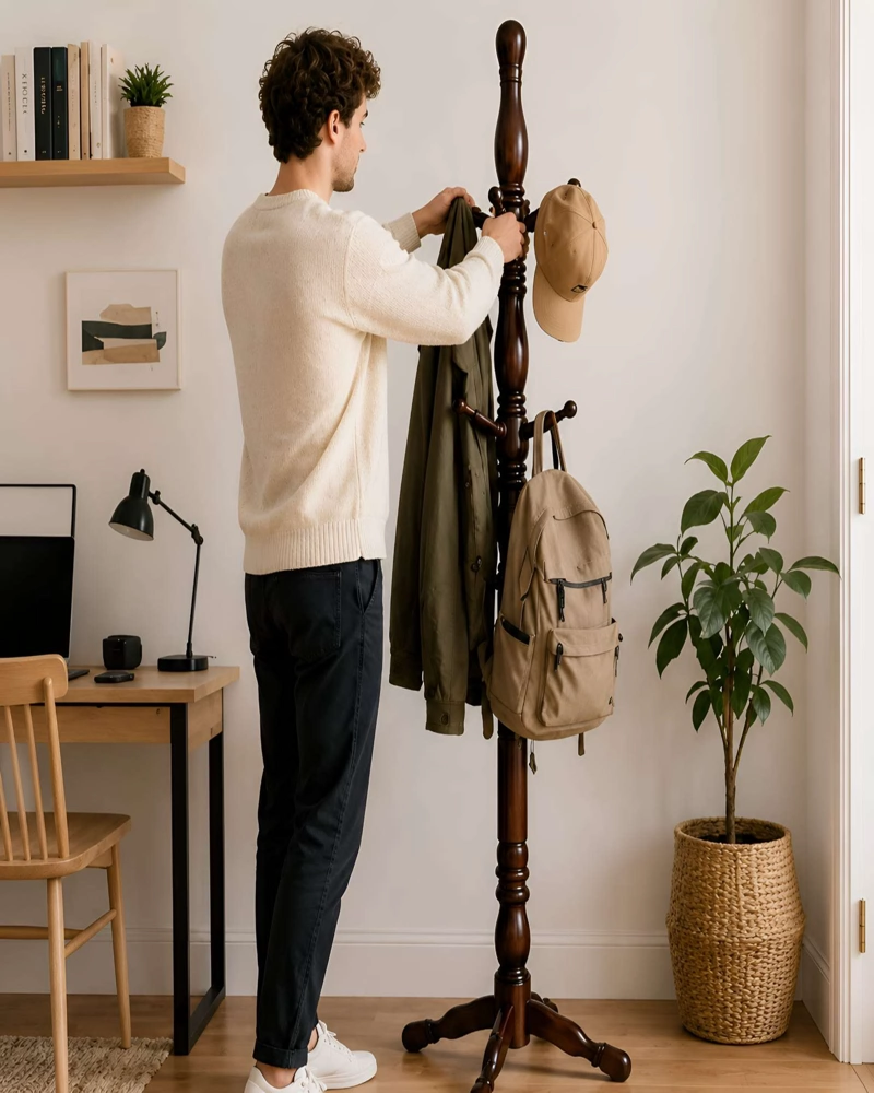 PERCHERO PARA ABRIGOS MADERA DE ROBLE TAILANDES 180 CM - 4
