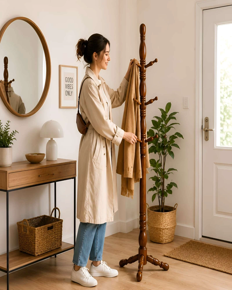 PERCHERO PARA ABRIGOS MADERA DE ROBLE TAILANDES 180 CM - 1