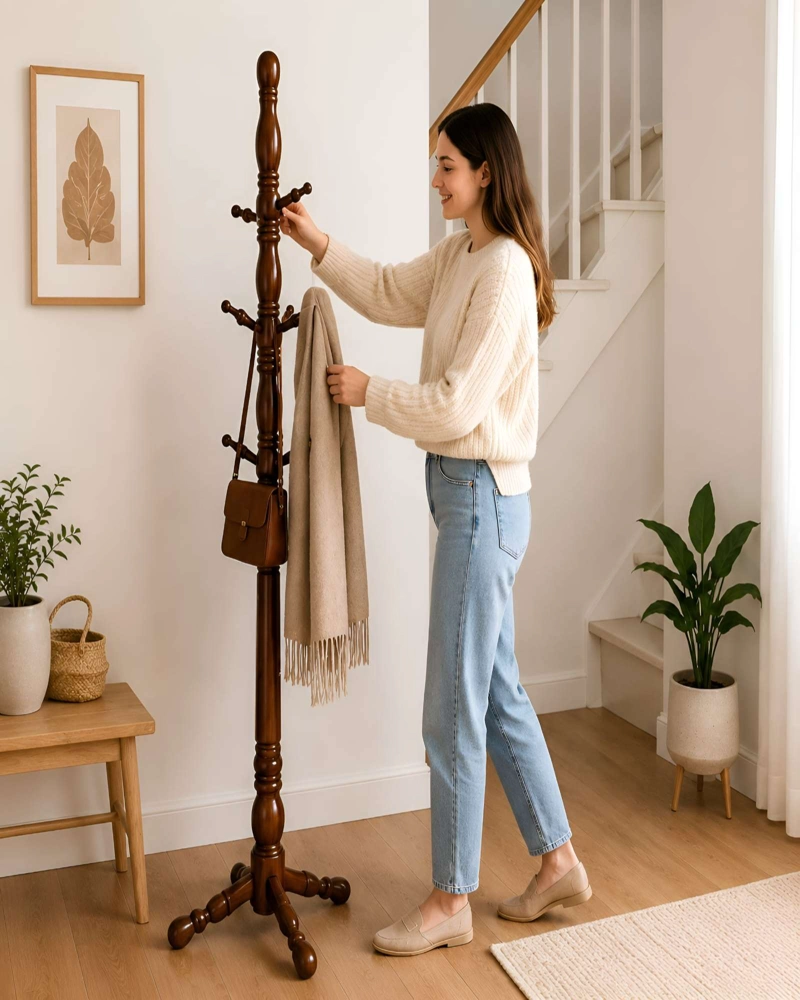 PERCHERO PARA ABRIGOS MADERA DE ROBLE TAILANDES 180 CM - 2