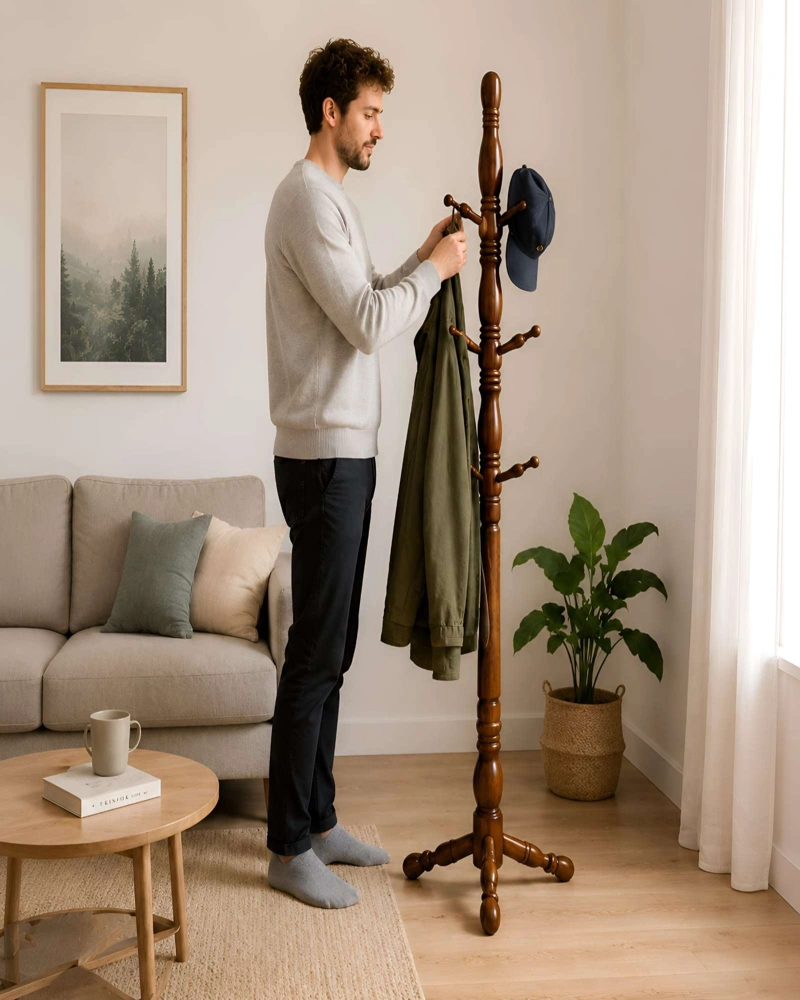 PERCHERO PARA ABRIGOS MADERA DE ROBLE TAILANDES 180 CM - 5