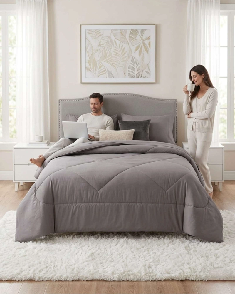 JUEGO DE CAMA SUPER KING PLUMON NORDICO Y SABANAS PREMIUM - 1