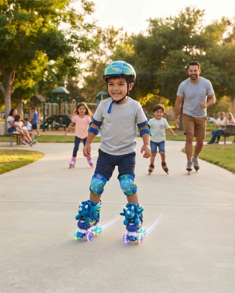 SET DE PATINES 4 RUEDAS 2X2 DINOSAURIO CON PELUCHE TALLA XS - 4
