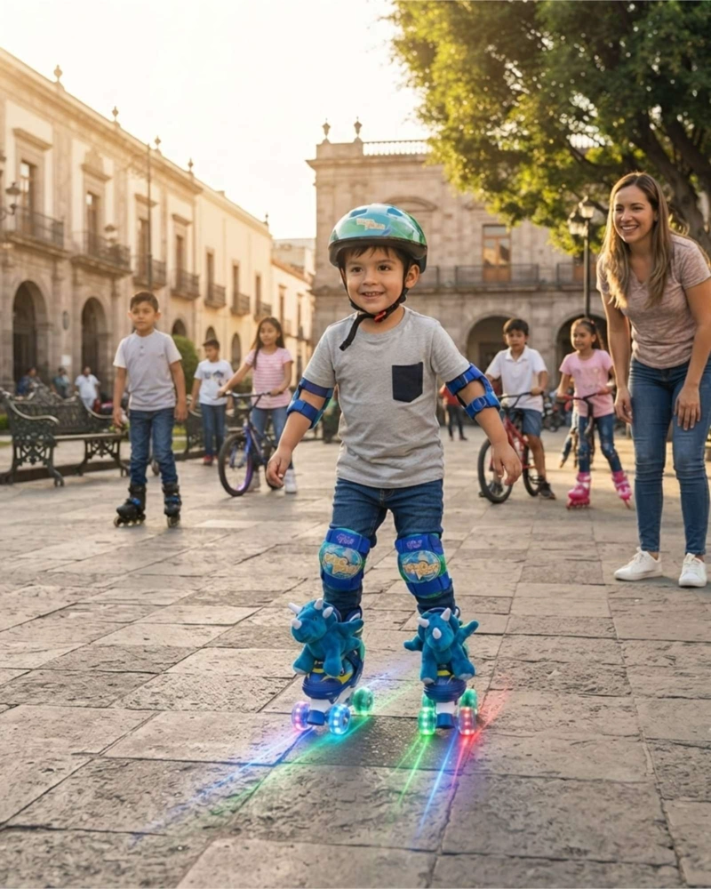 SET DE PATINES 4 RUEDAS 2X2 DINOSAURIO CON PELUCHE TALLA S - 2