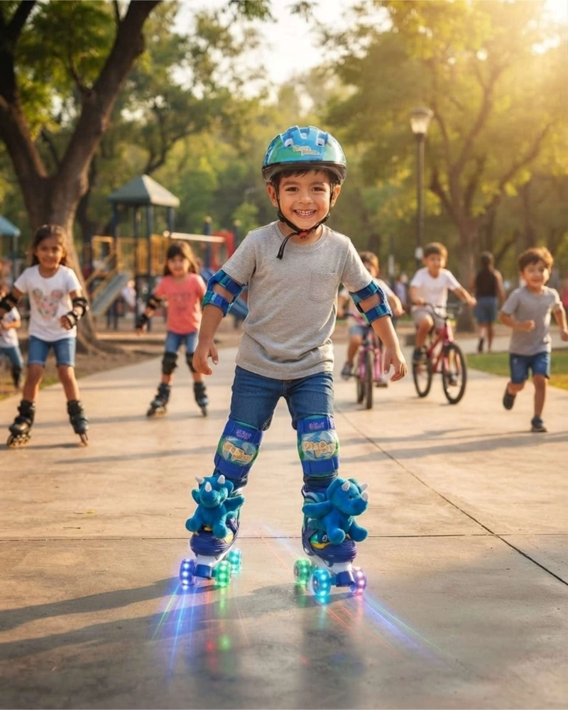 SET DE PATINES 4 RUEDAS 2X2 DINOSAURIO CON PELUCHE TALLA S - 3
