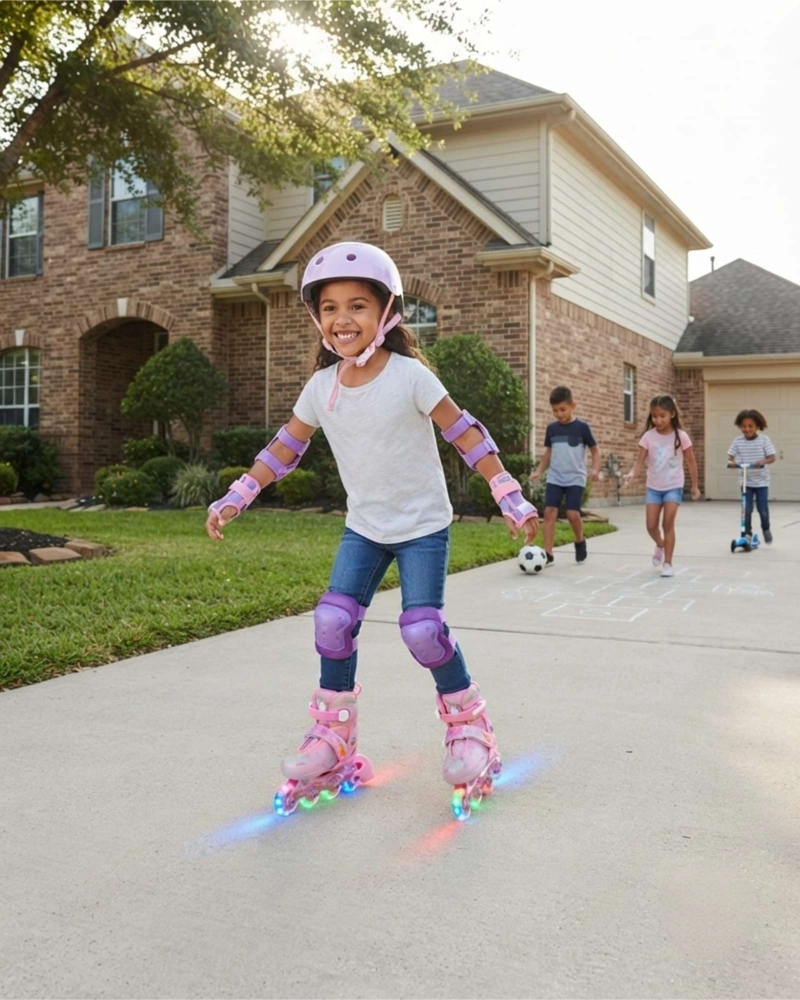 KIT PATINES EN LINEA CON LUCES LED CASCO Y PROTECCIONES PARA NIÑA TALLA M - 2