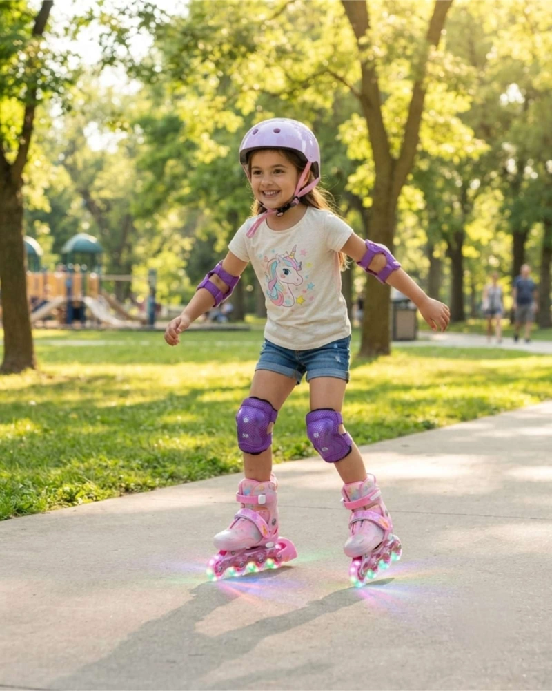 KIT PATINES EN LINEA CON LUCES LED CASCO Y PROTECCIONES PARA NIÑA TALLA S - 1