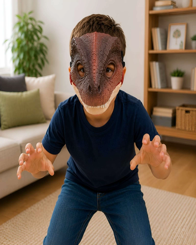 JUGUETE MASCARA DE DINOSAURIO CON SONIDO Y CORREA AJUSTABLE - 1
