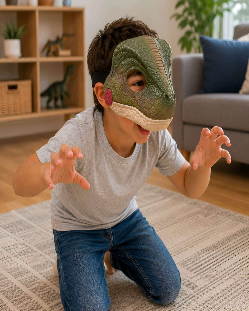 JUGUETE MASCARA DE DINOSAURIO CON SONIDO Y CORREA AJUSTABLE - 1