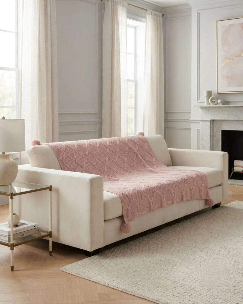 ​MANTA DECORATIVA DE LUJO CON POMPON 130 × 150 CM - 4