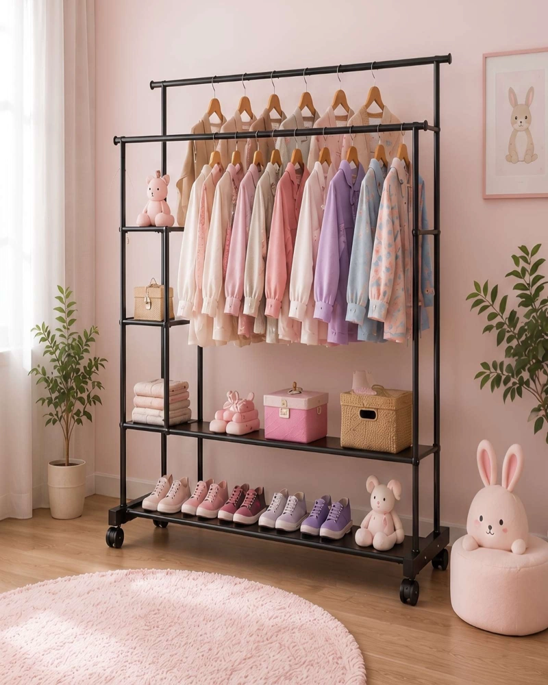 ORGANIZADOR DE ROPA DOBLE CON RUEDAS DE ESTRUCTURA REFORZADA - 1