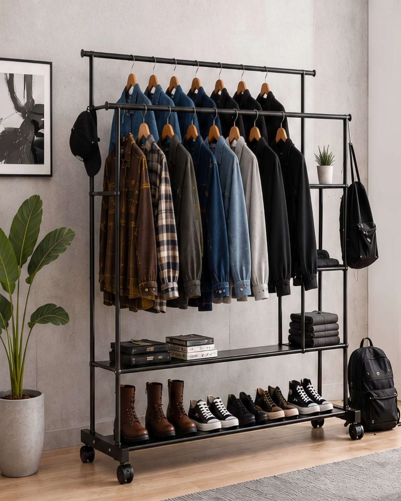 ORGANIZADOR DE ROPA DOBLE CON RUEDAS DE ESTRUCTURA REFORZADA - 2