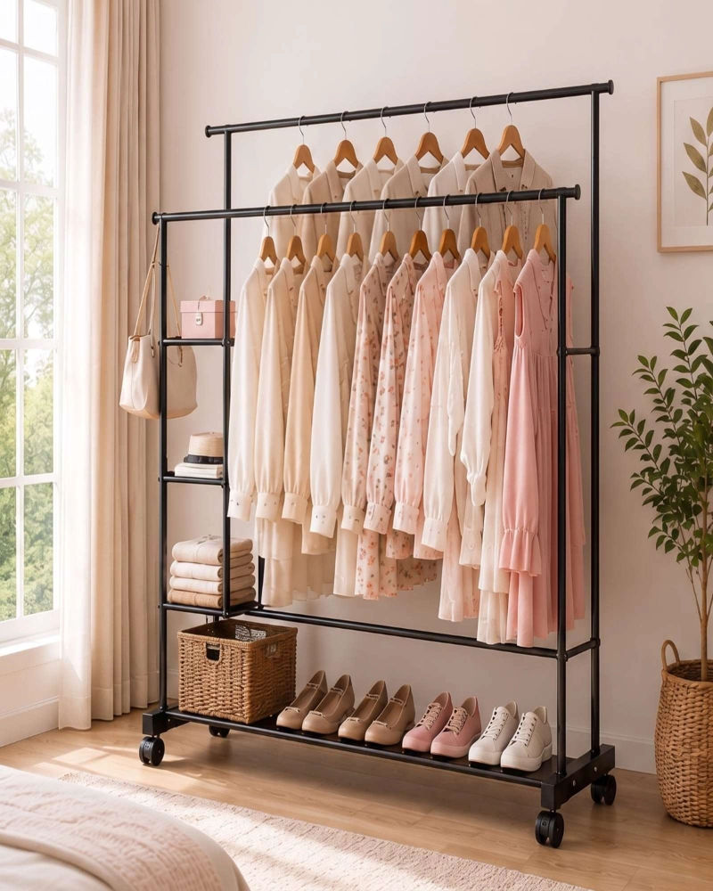 ORGANIZADOR DE ROPA DOBLE CON RUEDAS DE ESTRUCTURA REFORZADA - 4