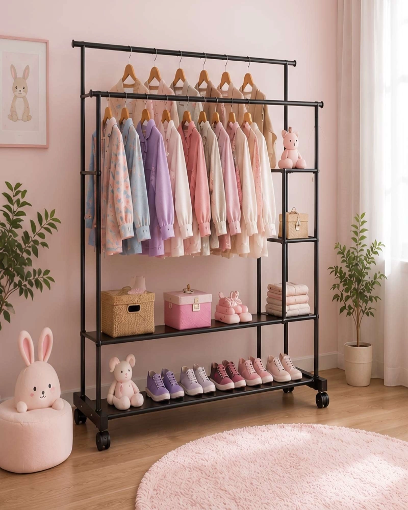 ORGANIZADOR DE ROPA DOBLE CON RUEDAS DE ESTRUCTURA REFORZADA - 5
