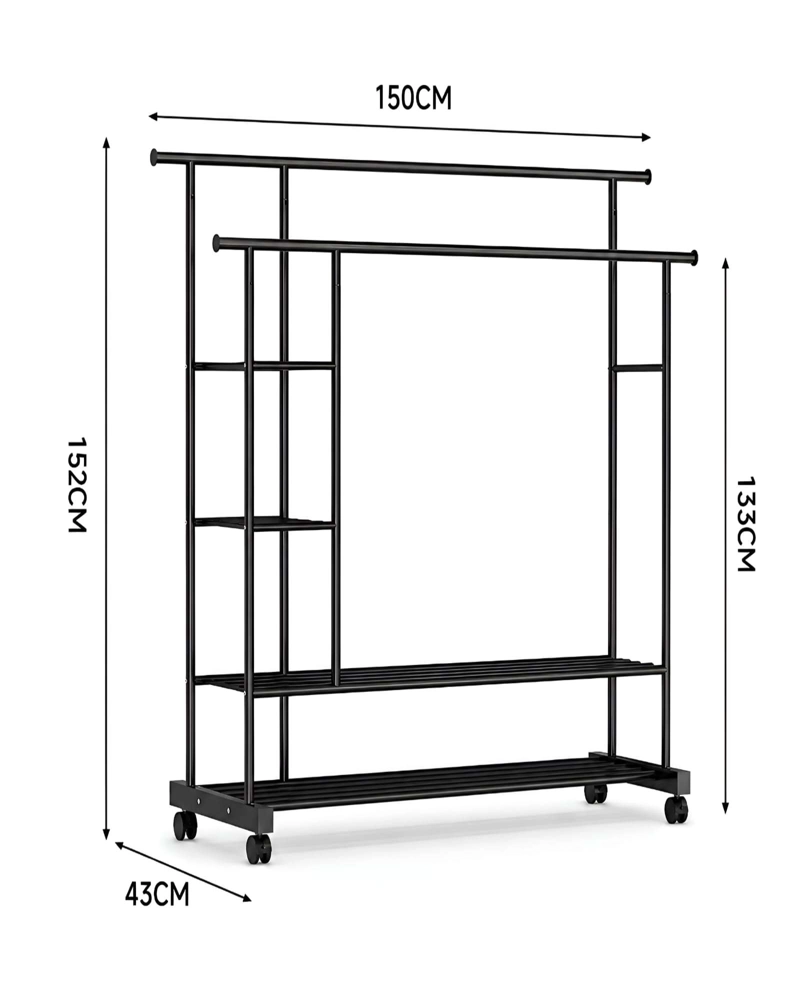 ORGANIZADOR DE ROPA DOBLE CON RUEDAS DE ESTRUCTURA REFORZADA - 6