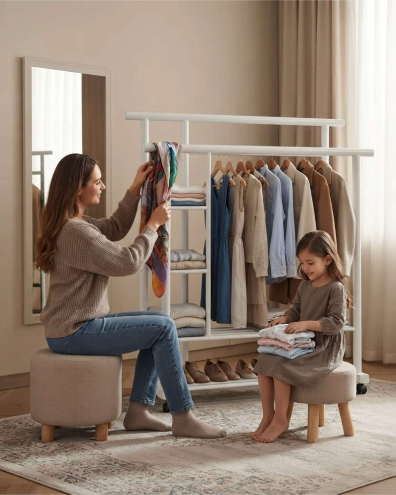 ORGANIZADOR DE ROPA DOBLE CON RUEDAS DE ESTRUCTURA REFORZADA - 1