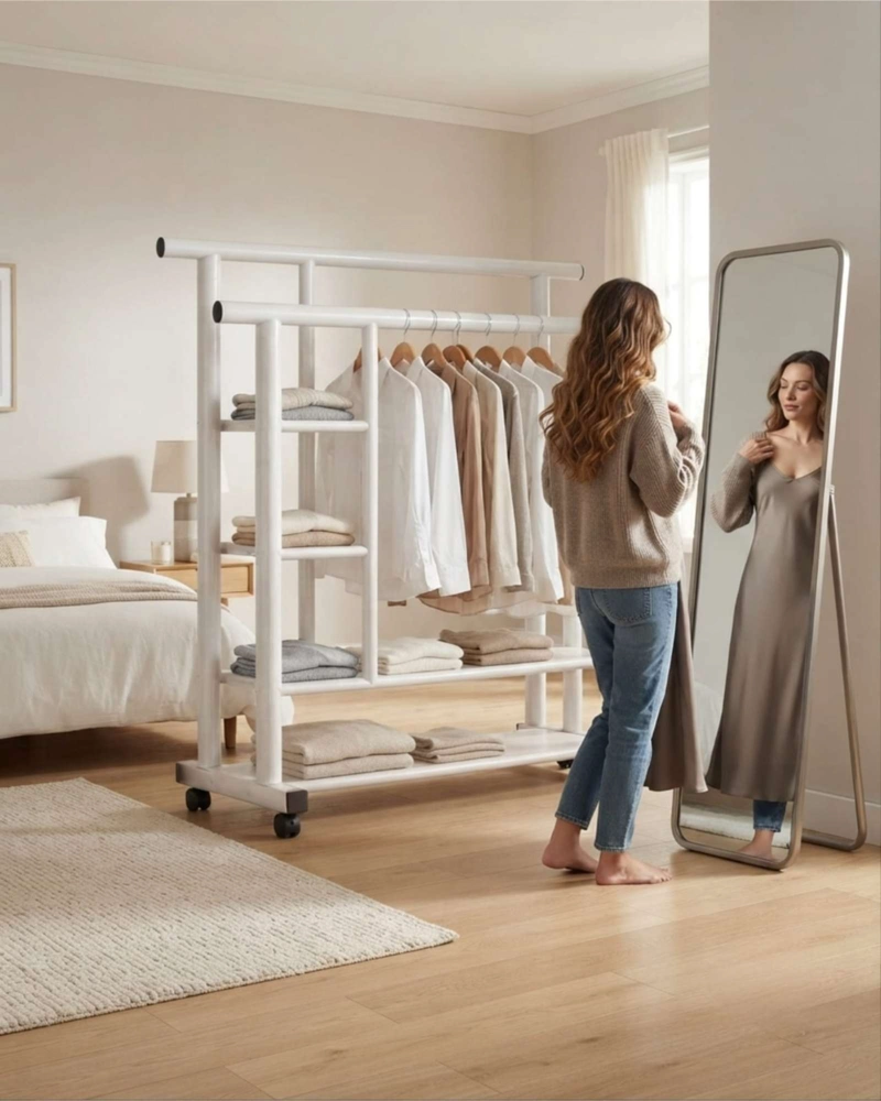 ORGANIZADOR DE ROPA DOBLE CON RUEDAS DE ESTRUCTURA REFORZADA - 2