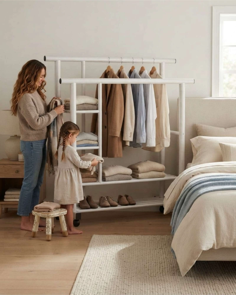 ORGANIZADOR DE ROPA DOBLE CON RUEDAS DE ESTRUCTURA REFORZADA - 3