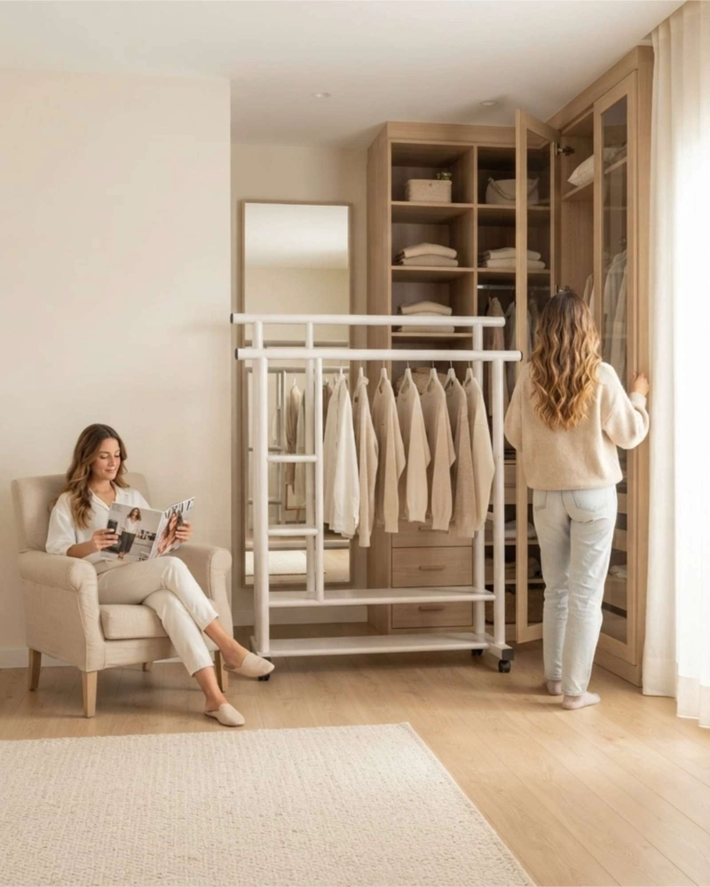 ORGANIZADOR DE ROPA DOBLE CON RUEDAS DE ESTRUCTURA REFORZADA - 4