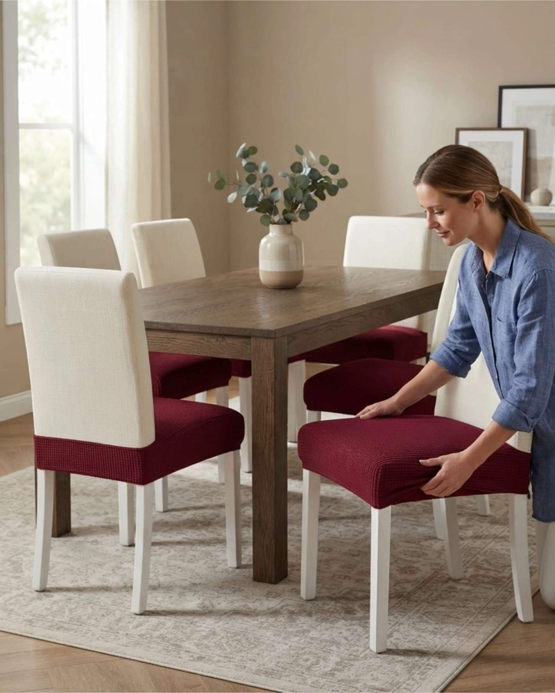 PACK X6 FUNDAS CUBRE ASIENTO PARA SILLA DE COMEDOR ELASTICAS - 1