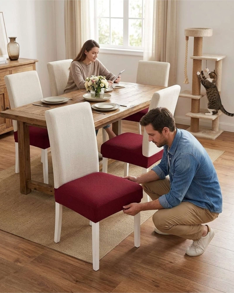 PACK X6 FUNDAS CUBRE ASIENTO PARA SILLA DE COMEDOR ELASTICAS - 4