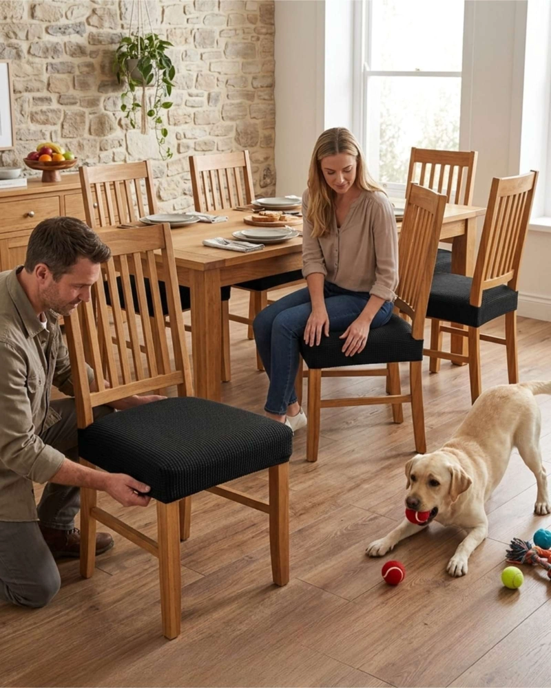 PACK X6 FUNDAS CUBRE ASIENTO PARA SILLA DE COMEDOR ELASTICAS - 1