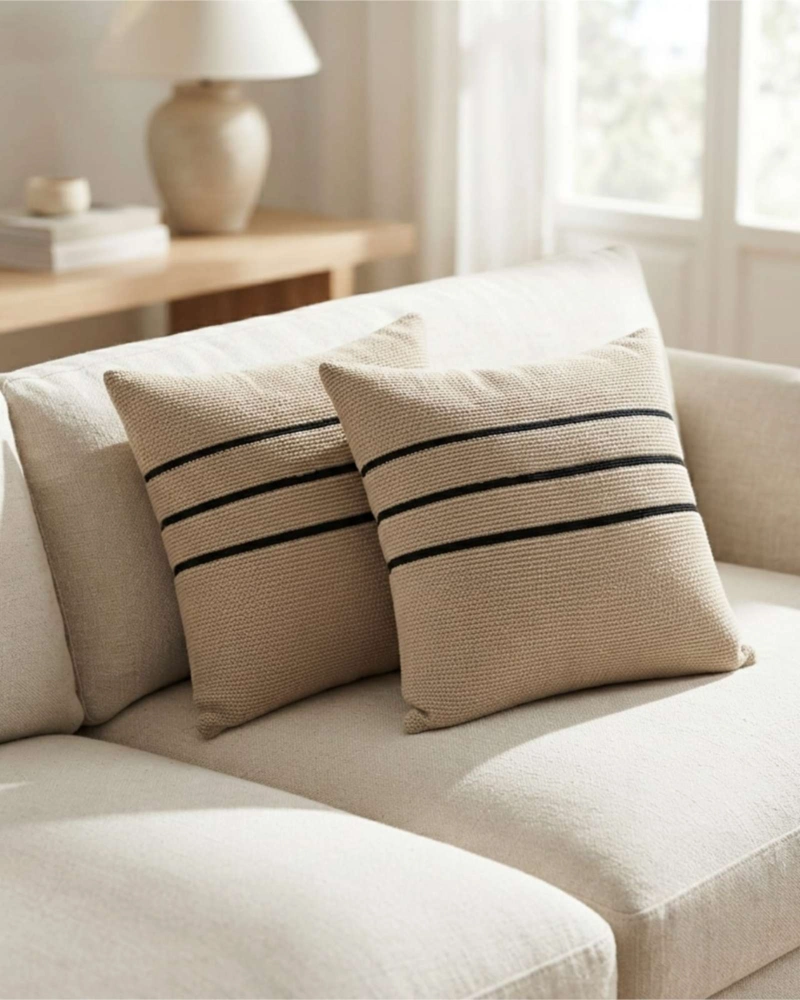 SET X4 COJINES DECORATIVOS CHENILLE CON FRANJAS 45X45 CM INCLUYE RELLENO - 3