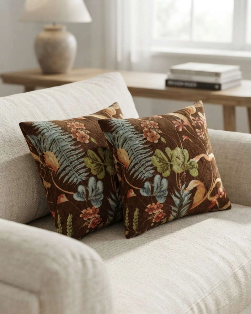 SET X4 COJINES DECORATIVOS JACQUARD BOTANICO 45X45 CM INCLUYE RELLENO - 1