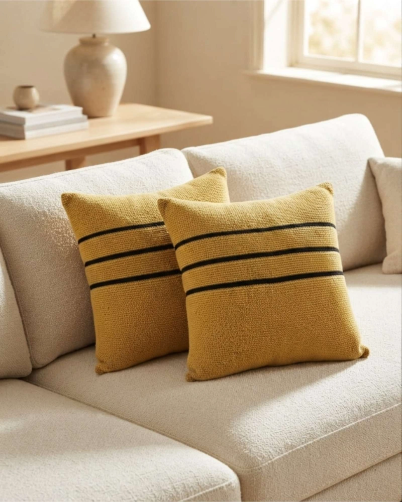 SET X2 COJINES DECORATIVOS CHENILLE CON FRANJAS 45X45 CM INCLUYE RELLENO - 1