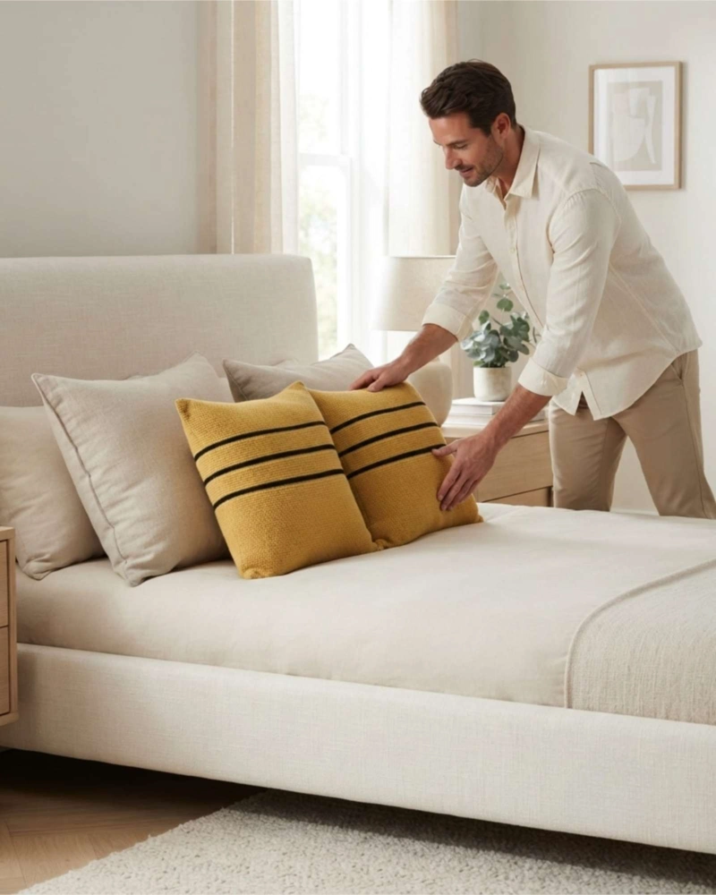 SET X2 COJINES DECORATIVOS CHENILLE CON FRANJAS 45X45 CM INCLUYE RELLENO - 3