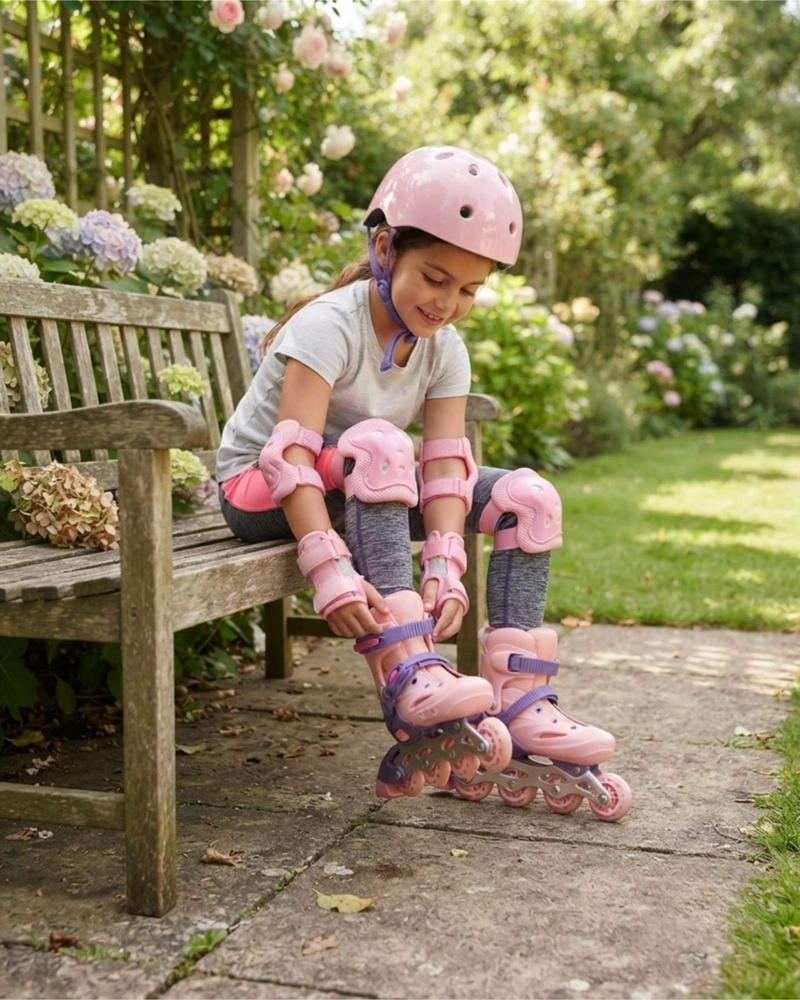 KIT COMPLETO DE PATINES EN LINEA Y PROTECCIONES PARA NIÑAS TALLA M - 2