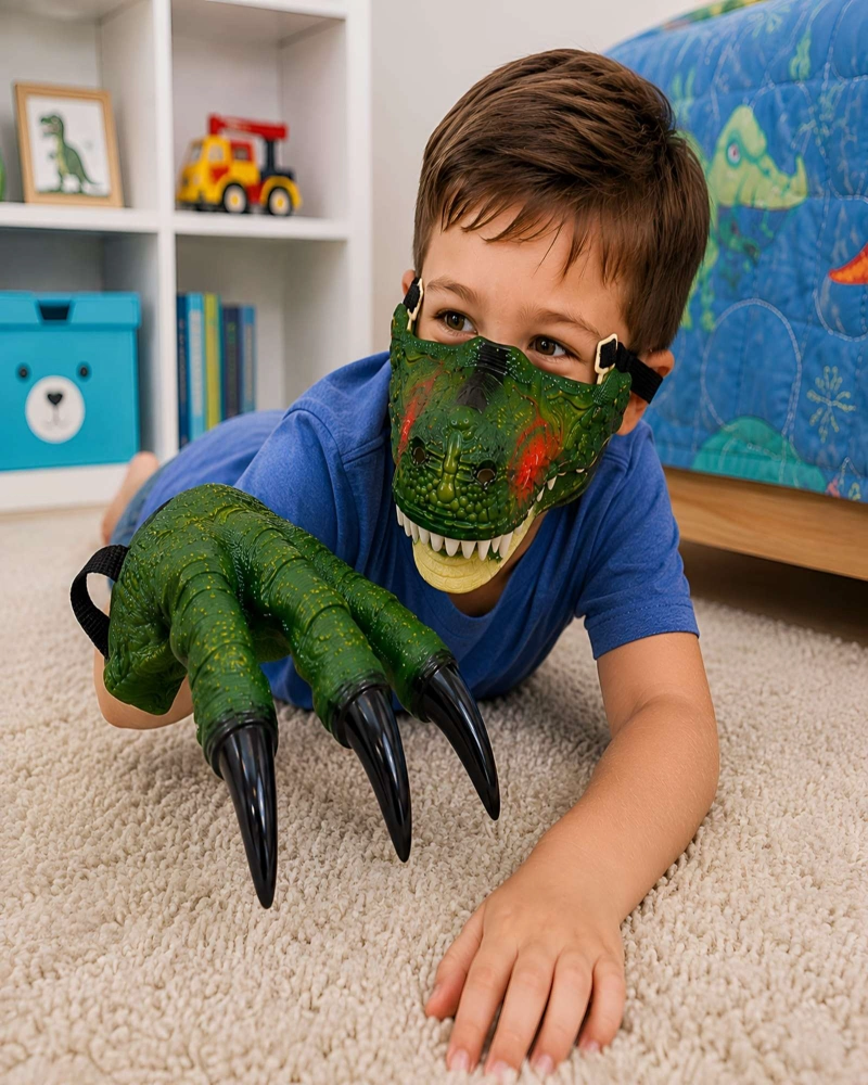SET DE MASCARA Y GARRAS DE DINOSAURIO AVENTURA JURASICA INTERACTIVA - 2